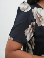 Mustard Rayon Floral Print Gathering Frock with Front Tie - Mangai Nighties