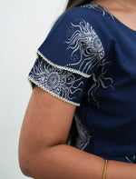 Navy Blue Rayon Sunburst Print Gathering Frock Nighty with Front Tie - Mangai Nighties