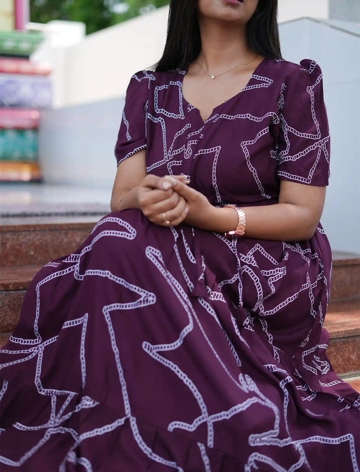 Green Rayon Gathering Frock with Adjustable Front Rope, Puff Sleeves & Side Pocket - Mangai Nighties