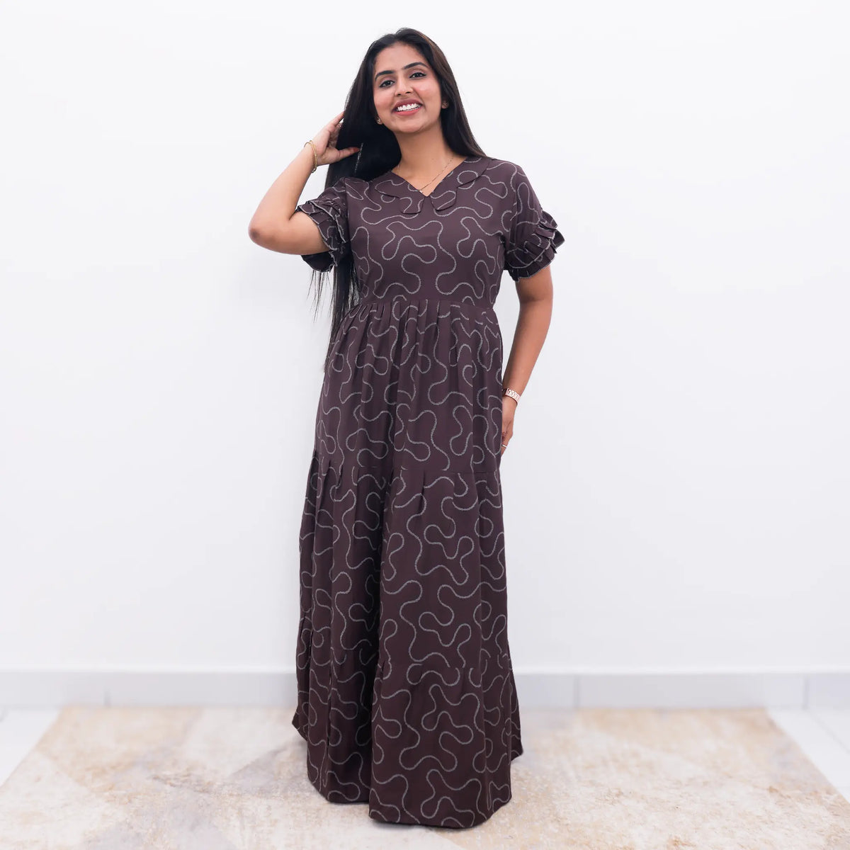 Rayon Long Frock Geometric print for women - Mangai Nighties