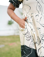 Cream with green Printed Rayon Maxi Frock with Side Pocket - Mangai Nighties