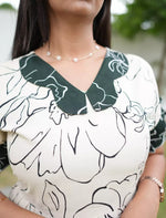Butterfly Collar cream with green Lounge Frock with Tie Back - Mangai Nighties