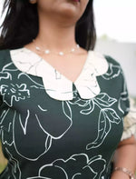 Butterfly Collar green with cream Lounge Frock with Tie Back - Mangai Nighties