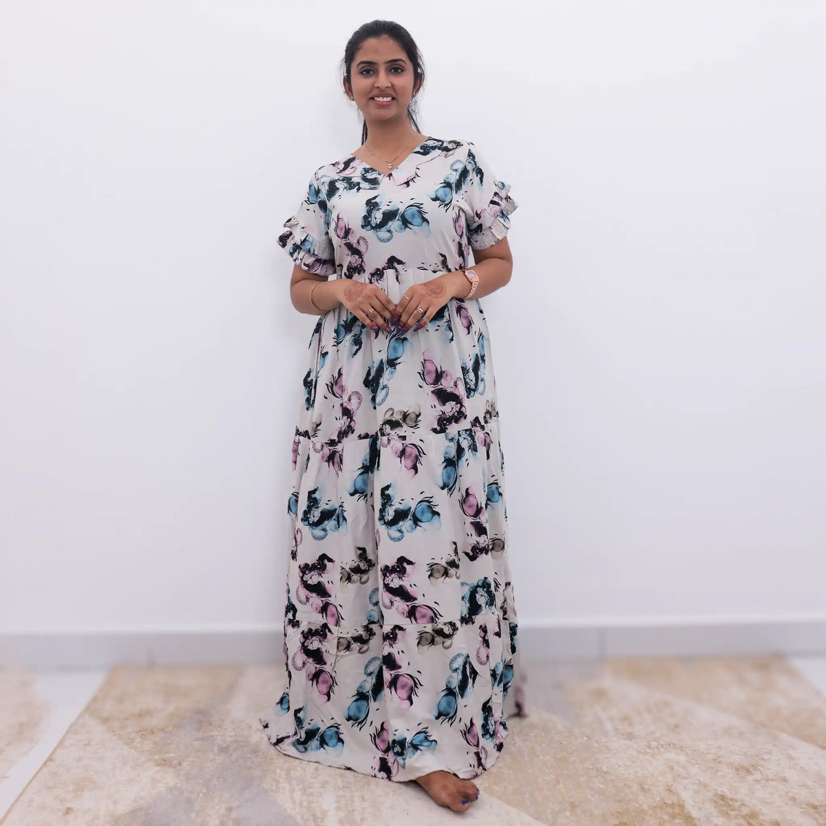 Rayon Long Layered Frock for Lounge & Daily Wear - Mangai Nighties