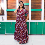 Maroon Flared Long Dress Side Pocket Lounge Wear Side View - Mangai Nighties