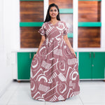 Mauve Abstract Printed Rayon Long Frock and flared silhouette - Mangai Nighties