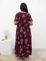 Maroon Rayon Maxi Frock Back Tie Rope Side Pocket - Mangai Nighties