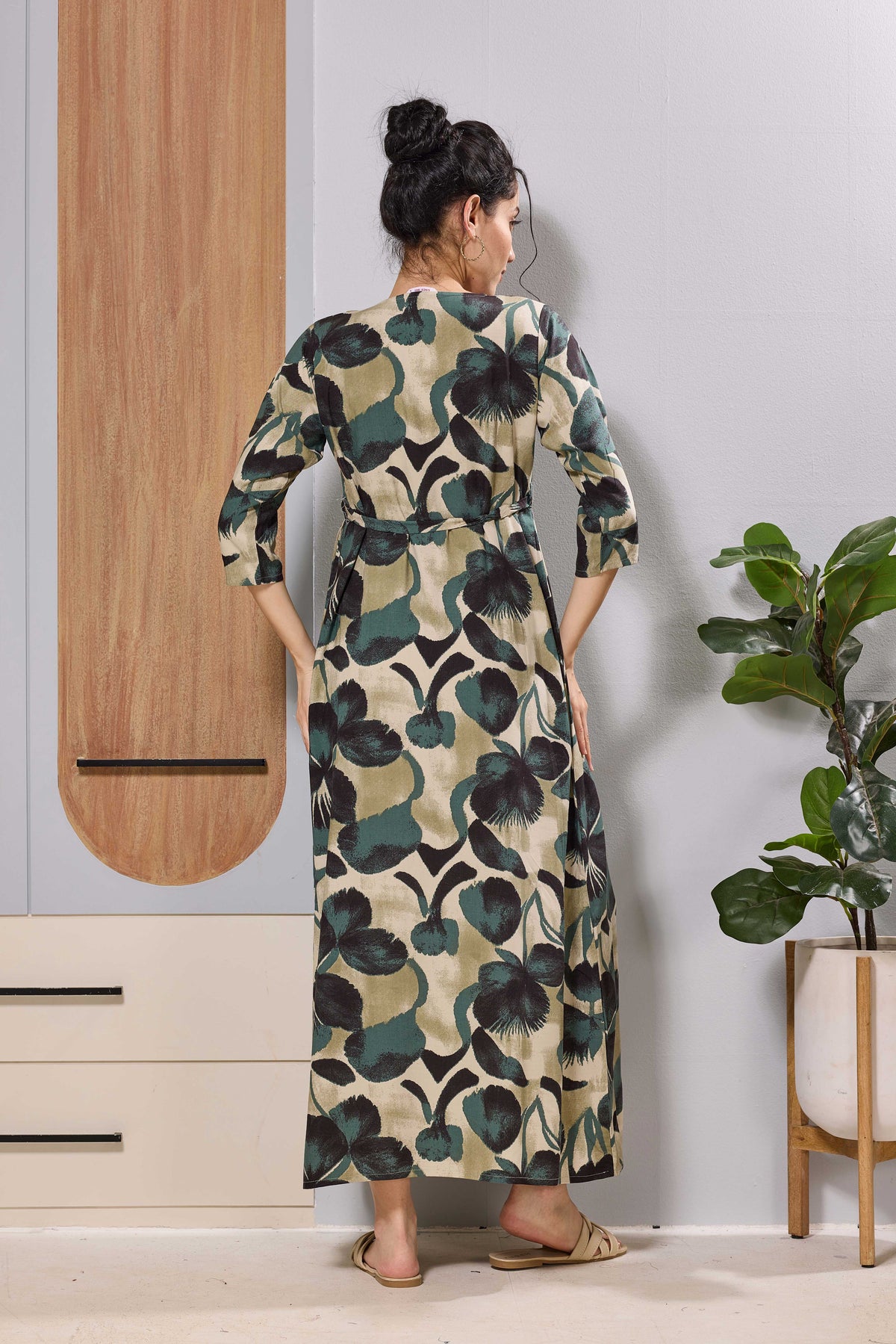 Rayon Maternity Long Frock with Adjustable Waist Rope - Mangai Nighties