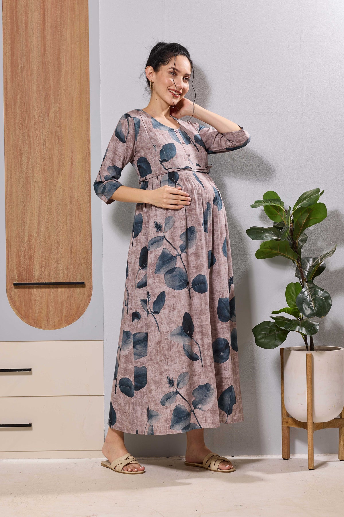 Rayon Feeding Friendly Long Frock Comforts Casual & Maternity Wear- Mangai Nighties