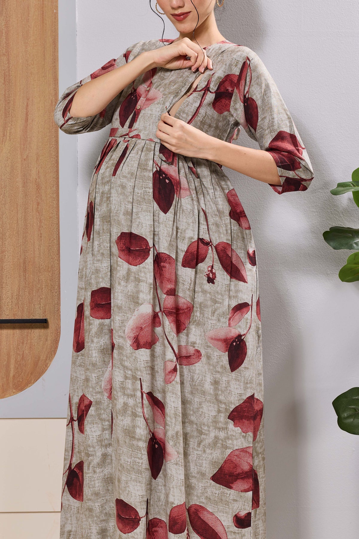 Pregnancy to Postpartum Nursing Dress with Concealed Feeding Access - Mangai Nighties