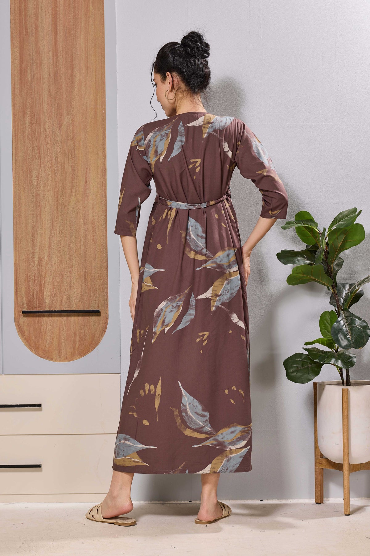 nursing-friendly maternity dress with Adjustable waist rope - Mangai Nighties