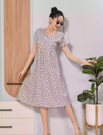 Lavender Tiny Floral Print Soft Rayon Casual Front Button Maxi Dress - Mangai Nighties