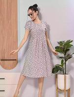 Lavender Tiny Floral Print Soft Rayon Casual Front Button Maxi Dress - Mangai Nighties
