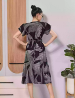 Black Floral Rayon Maxi Frock with Adjustable Back Tie Rope