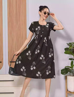 Brown Floral Print Soft Rayon Casual Maxi Frock with Side Pocket - Mangai Nighties