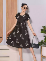 Brown Floral Print Soft Rayon Casual Maxi Frock with Side Pocket - Mangai Nighties