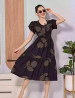 Black Abstract Print Rayon Long Maxi with Neck Bow