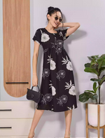 Navy Floral Print Zipless Soft Rayon Maxi Frock with Side Pocket - Mangai Nighties