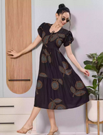 Mangai Nighties Black Abstract Rayon Flared Zipless Maxi