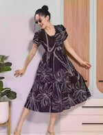 Mangai Nighties Black Floral Print Rayon Flared Zipless Maxi