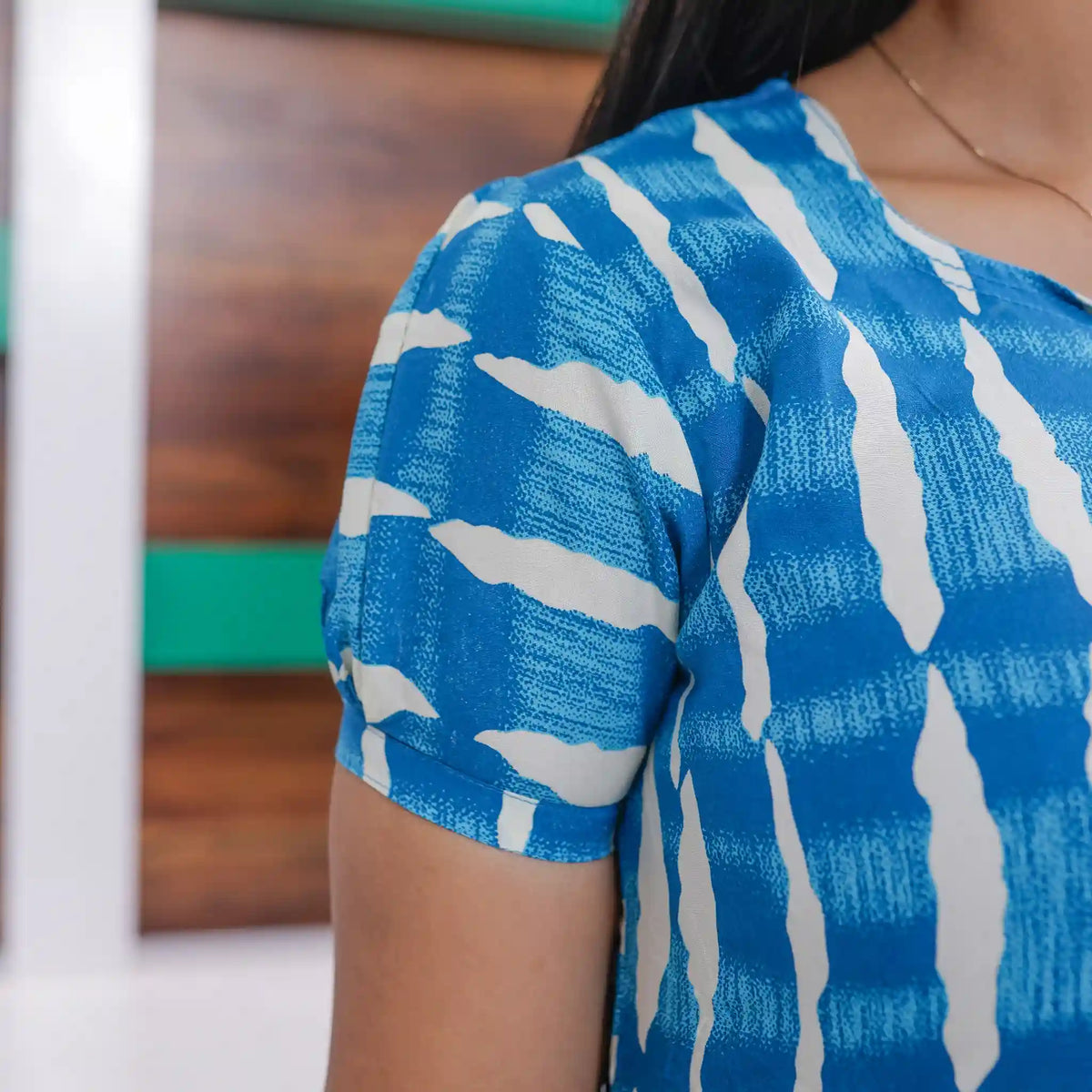 Blue Rayon Maxi Casual Dress Short sleeve - Mangai Nighties