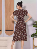 Brown Floral Print Rayon Long Maxi with Adjustable Tie Rope - Mangai Nighties