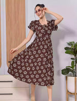 Brown Floral Rayon Maxi with Adjustable Back Tie and Neck Bow