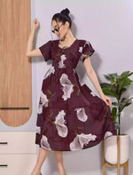 Brown Leaf Rayon Maxi with Adjustable Back Tie and Neck Bow