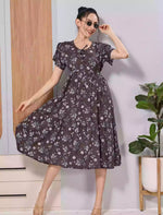 Navy Blue Floral Rayon Maxi Frock Nighty with Pocket - Mangai Nighties