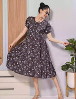 Navy Blue Floral Rayon Maxi Frock Nighty with Pocket - Mangai Nighties