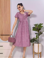 Royal Blue Soft Rayon Abstract Print Zipless Maxi Frock with Side Pocket - Mangai Nighties