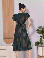 Dark Green Rayon Maxi Frock with Adjustable Back Tie Rope