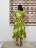 Lime Green Floral Rayon Frill Maxi Frock with Back Tie - Mangai Nighties