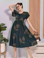 Mangai Nighties Dark Green Abstract Rayon Flared Zipless Maxi