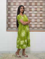 Lime Green Floral Rayon Frill Maxi Frock with Back Tie - Mangai Nighties