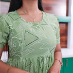 Green Rayon Frock Round neck Triangle Print for women - Mangai Nighties