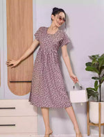 Lavender Tiny Floral Print Soft Rayon Casual Front Button Maxi Dress - Mangai Nighties