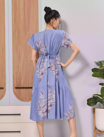 Blue Floral Print Rayon Long Flared Maxi with Tie Rope - Mangai Nighties