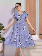 Mangai Nighties Lavender Blue Floral Rayon Flared Zipless Maxi