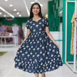 Navy Rayon Maxi Flared Frock - Mangai Nighties