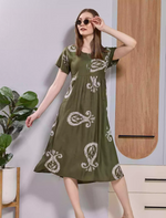 Black Paisley Print Rayon Maxi Frock with Front Button & Side Pocket - Mangai Nighties