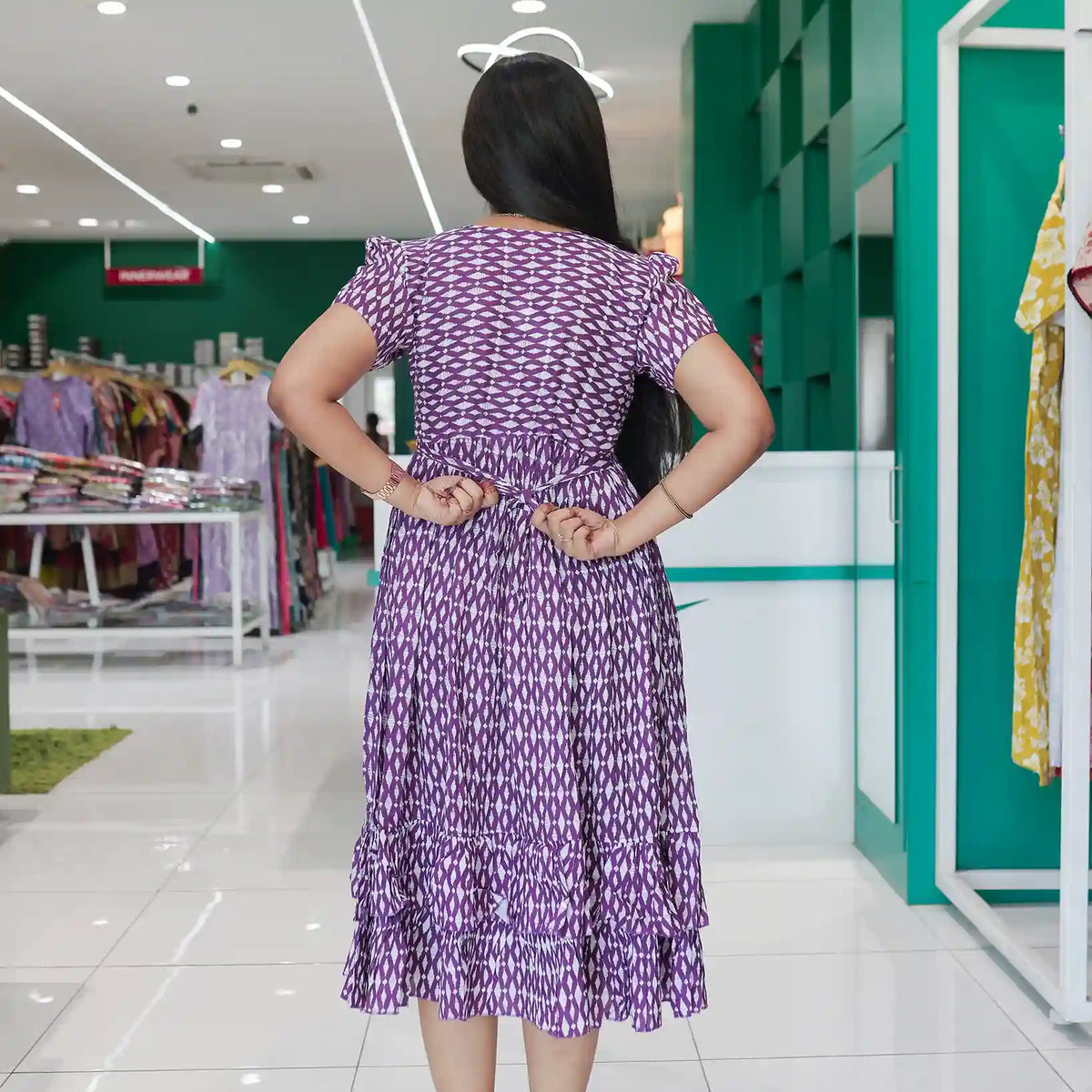 Rayon Casual Purple Maxi Frock Back Tie Rope - Mangai Nighties