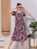 Teal Green White Circle Print Soft Rayon Zipless Maxi Frock with Side Pocket - Mangai Nighties