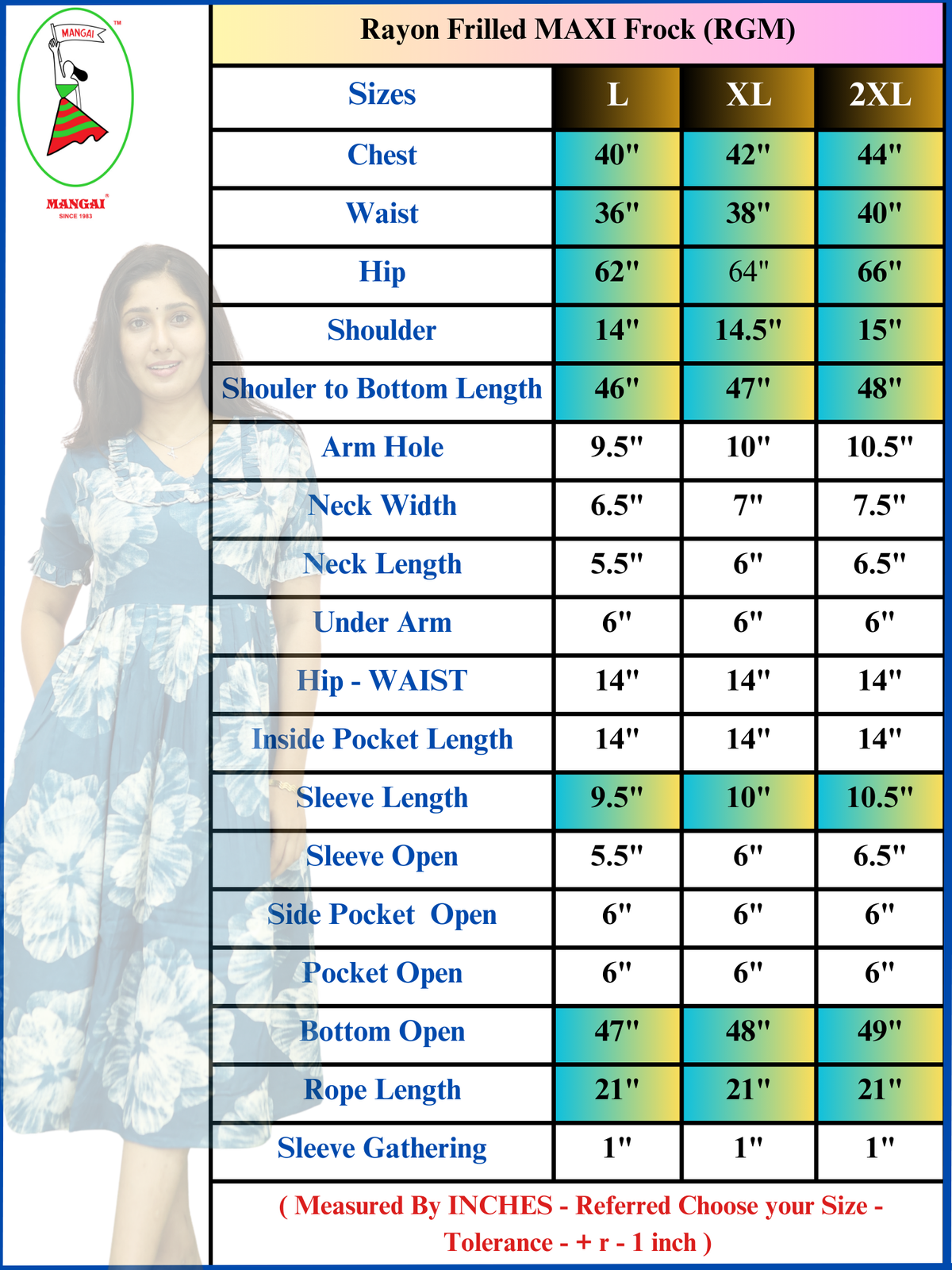 Rayon Maxi frock back tie rope - Mangai Nighties