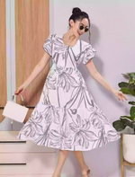 White Floral Print Zipless Rayon Maxi Dress for Daily Wear - Mangai Nighties