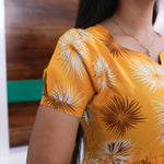 Yellow Abstract Floral Burst Printed Maxi with Short Puff sleeve - Mangai Nighties