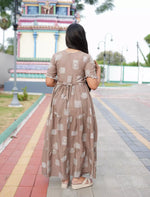 Beige Rayon Maxi Frock Back Tie Rope Side Pocket - Mangai Nighties