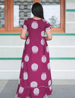 Berry Pink Botanical Print Rayon Front Zipper Feeding Full Frock with Side Pocket - Mangai Nighties