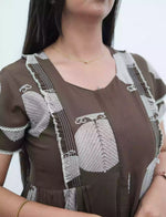 Berry Pink Botanical Print Rayon Front Zipper Feeding Full Frock with Side Pocket - Mangai Nighties