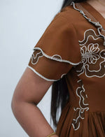 Maroon Floral Outline Print Rayon Front Zipper Feeding and Casual Full Frock - Mangai Nighties